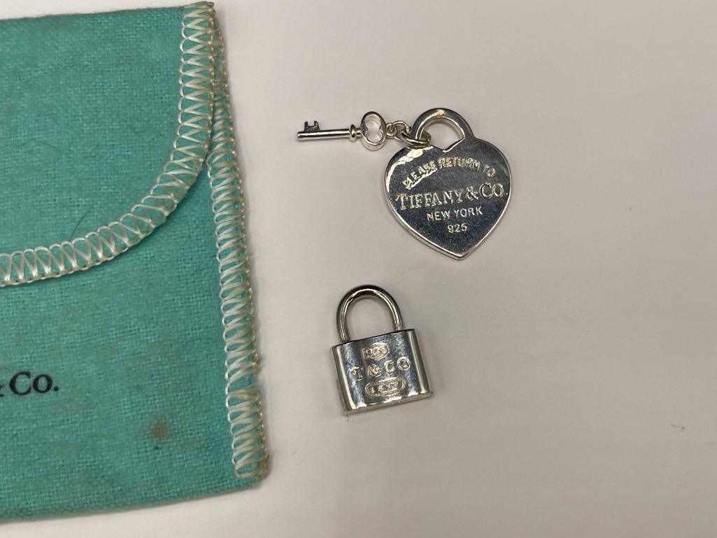 TIFFANY & CO. DESIGNER SIGNED STERLING SILVER CHARMS INCLUDING HEART WITH KEY AND LOCK - 2