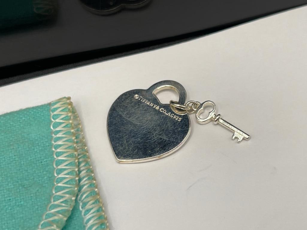 TIFFANY & CO. DESIGNER SIGNED STERLING SILVER CHARMS INCLUDING HEART WITH KEY AND LOCK - 4