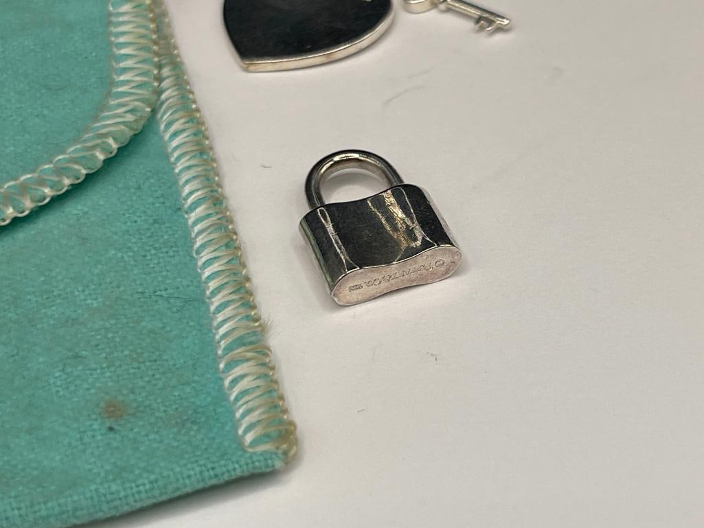 TIFFANY & CO. DESIGNER SIGNED STERLING SILVER CHARMS INCLUDING HEART WITH KEY AND LOCK - 6