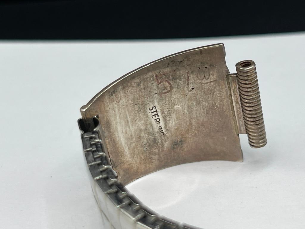 VINTAGE NAVAJO STERLING SILVER INALID TURQUOISE HORSESHOE WATCH TIPS WITH CZ ACCENTS - 5