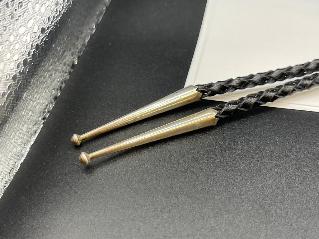 VINTAGE NAVAJO ARTIST SIGNED NG STERLING SILVER TURQUOISE AND CORAL EAGLE DANCER KACHINO BOLO TIE - 6