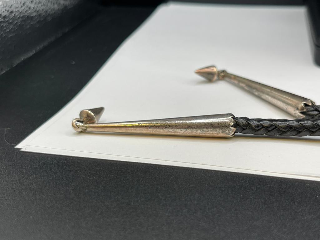 VINTAGE NAVAJO WILSON PADILLA ARTIST SIGNED STERLING SILVER ROYSTON TURQUOISE BOLO TIE - 6