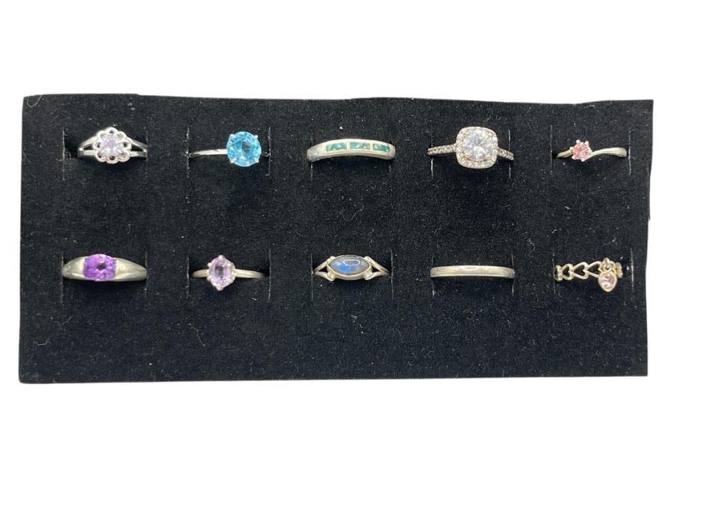 10 ASSORTED RINGS INCLUDING NINE STERLING SILVER AND ONE 18K GOLD PLATED (1 of 8)
