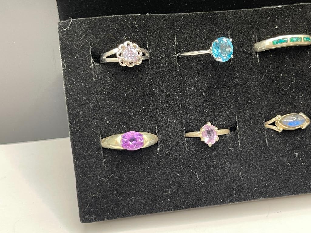 10 ASSORTED RINGS INCLUDING NINE STERLING SILVER AND ONE 18K GOLD PLATED - 2