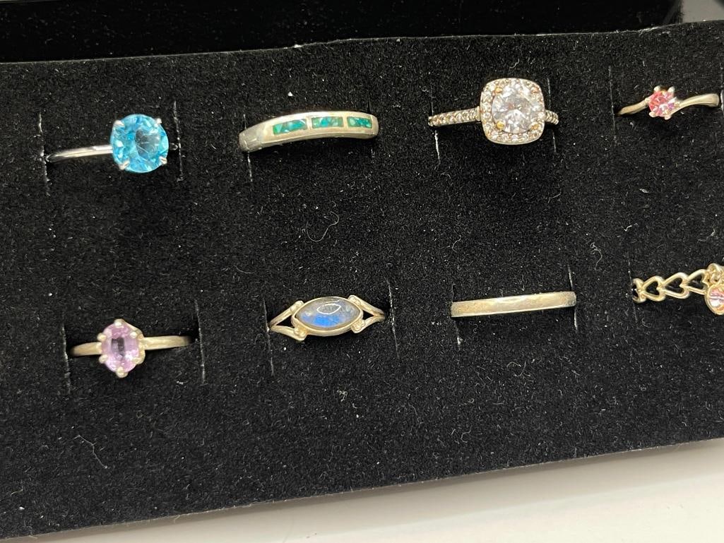 10 ASSORTED RINGS INCLUDING NINE STERLING SILVER AND ONE 18K GOLD PLATED - 3