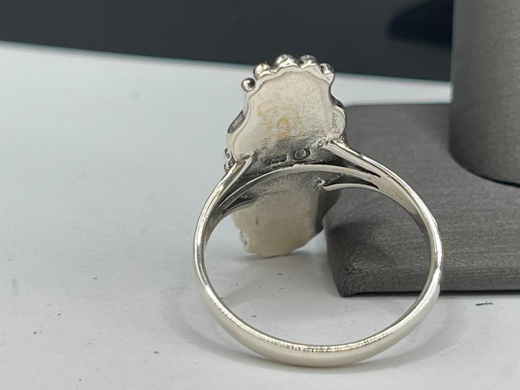 NATIVE AMERICAN DESIGN STERLING SILVER WHITE BUFFALO RING - 5