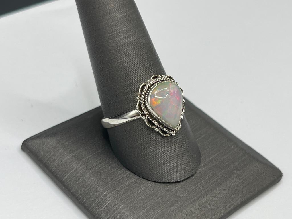 NATIVE AMERICAN DESIGN STERLING SILVER SIMULATED ETHIOPIAN OPAL RING - 2