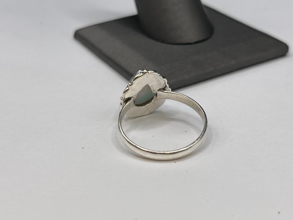 NATIVE AMERICAN DESIGN STERLING SILVER SIMULATED ETHIOPIAN OPAL RING - 4