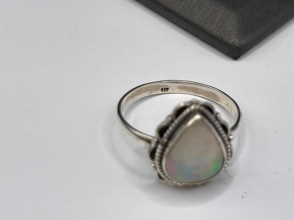 NATIVE AMERICAN DESIGN STERLING SILVER SIMULATED ETHIOPIAN OPAL RING - 5
