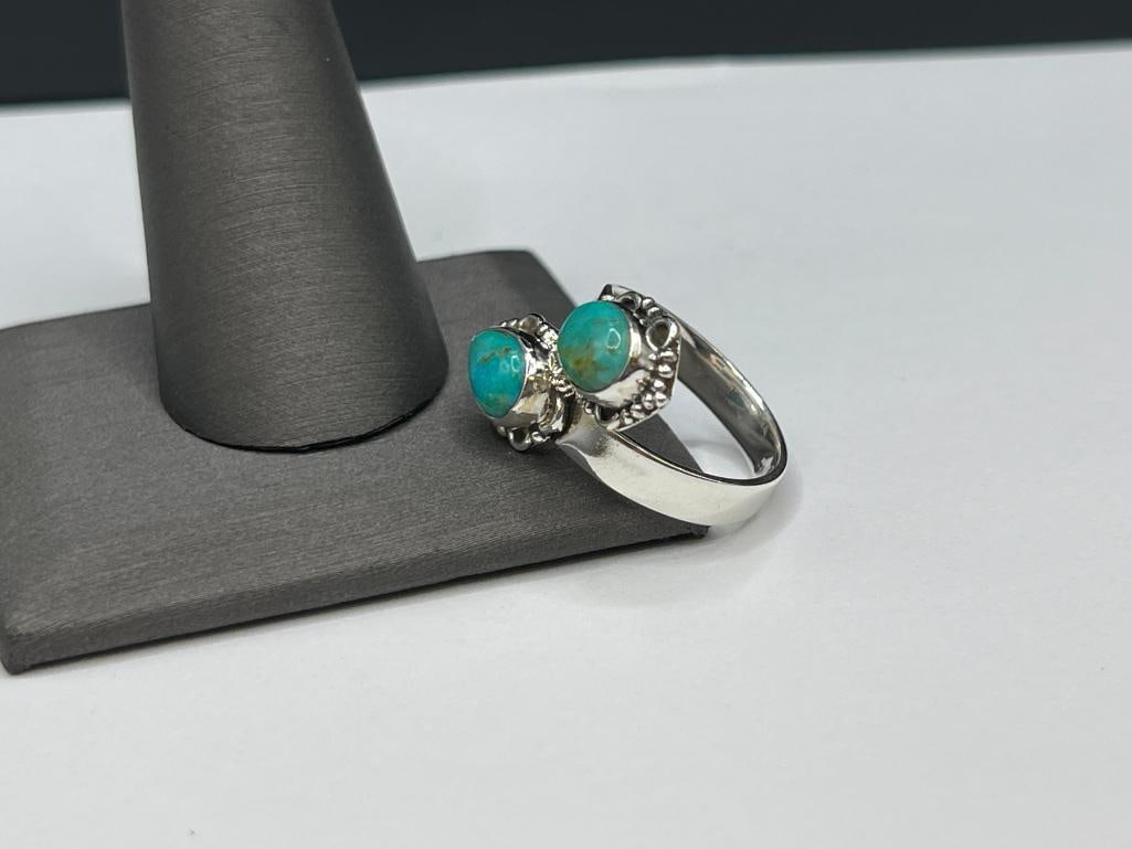 NATIVE AMERICAN DESIGN STERLING SILVER TURQUOISE BYPASS RING - 3