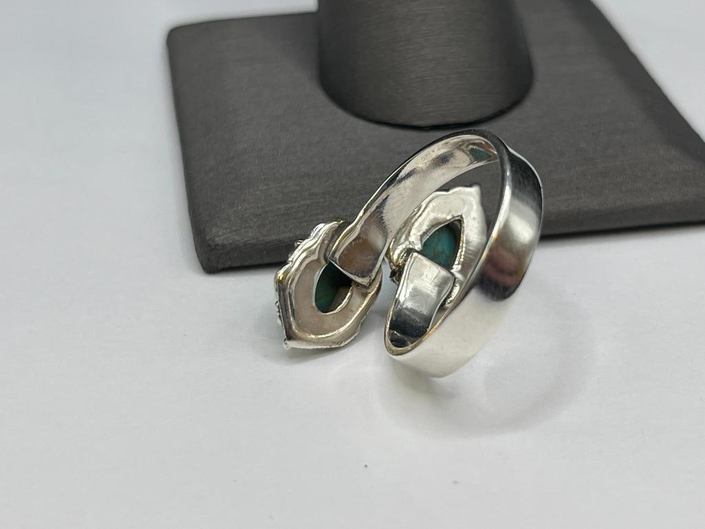 NATIVE AMERICAN DESIGN STERLING SILVER TURQUOISE BYPASS RING - 4