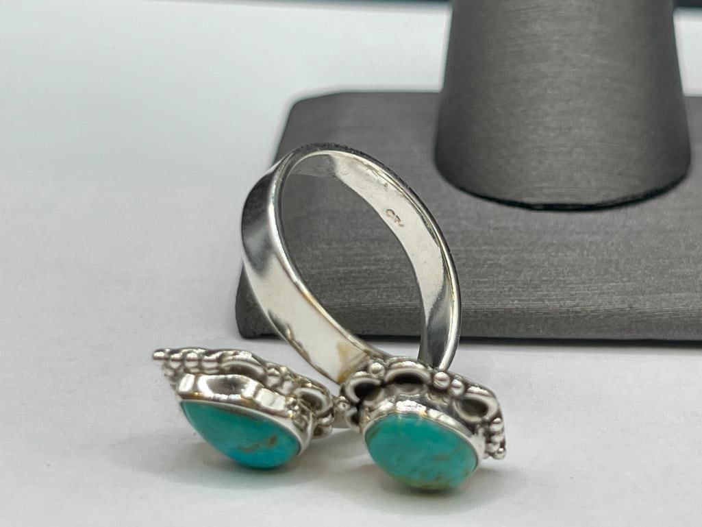 NATIVE AMERICAN DESIGN STERLING SILVER TURQUOISE BYPASS RING - 5