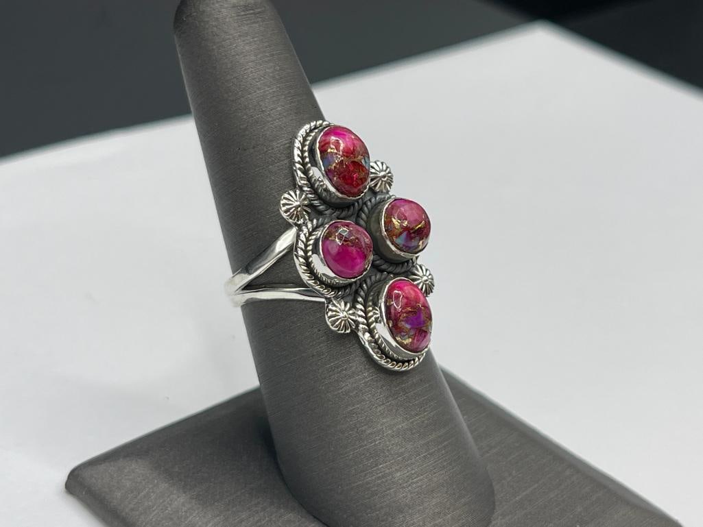 NATIVE AMERICAN DESIGN STERLING SILVER KINGMAN DAHLIA COMPOSITE STONE RING - 2