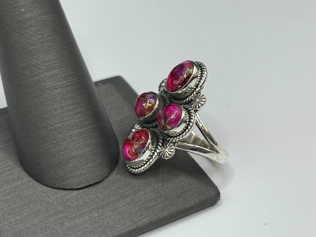 NATIVE AMERICAN DESIGN STERLING SILVER KINGMAN DAHLIA COMPOSITE STONE RING - 3