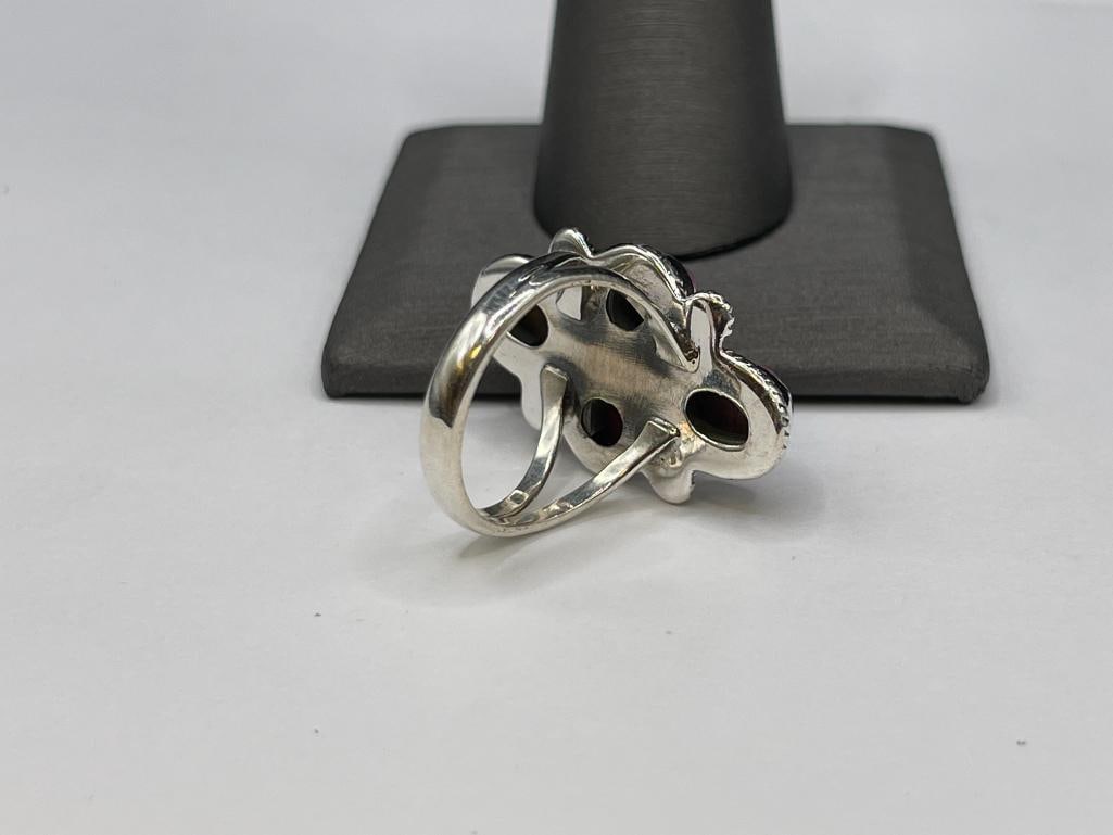 NATIVE AMERICAN DESIGN STERLING SILVER KINGMAN DAHLIA COMPOSITE STONE RING - 4