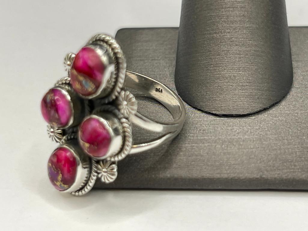 NATIVE AMERICAN DESIGN STERLING SILVER KINGMAN DAHLIA COMPOSITE STONE RING - 5