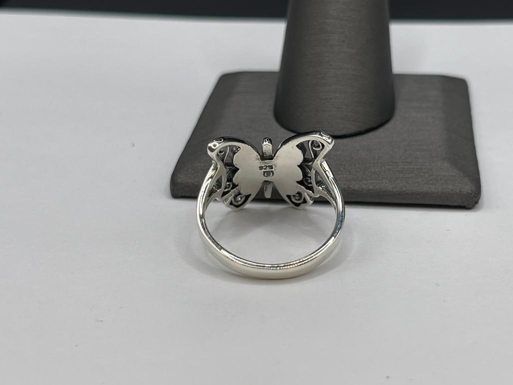 DESIGNER HALLMARKED STERLING SILVER INLAID TURQUOISE FIGURAL BUTTERFLY RING - 4