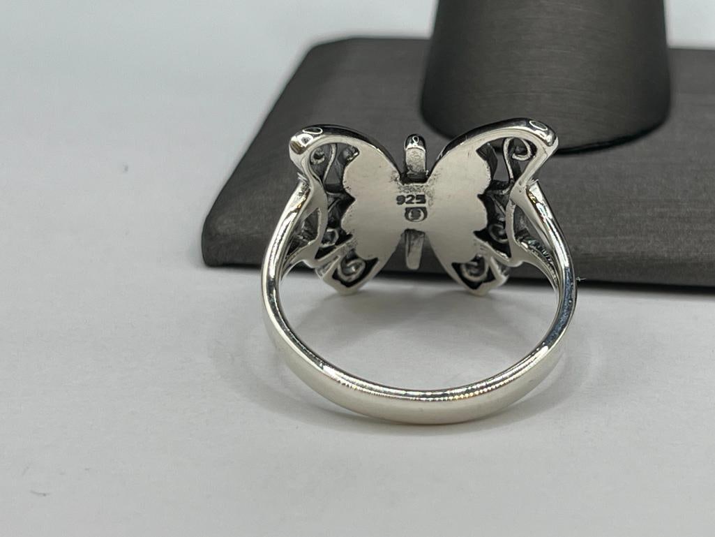 DESIGNER HALLMARKED STERLING SILVER INLAID TURQUOISE FIGURAL BUTTERFLY RING - 5