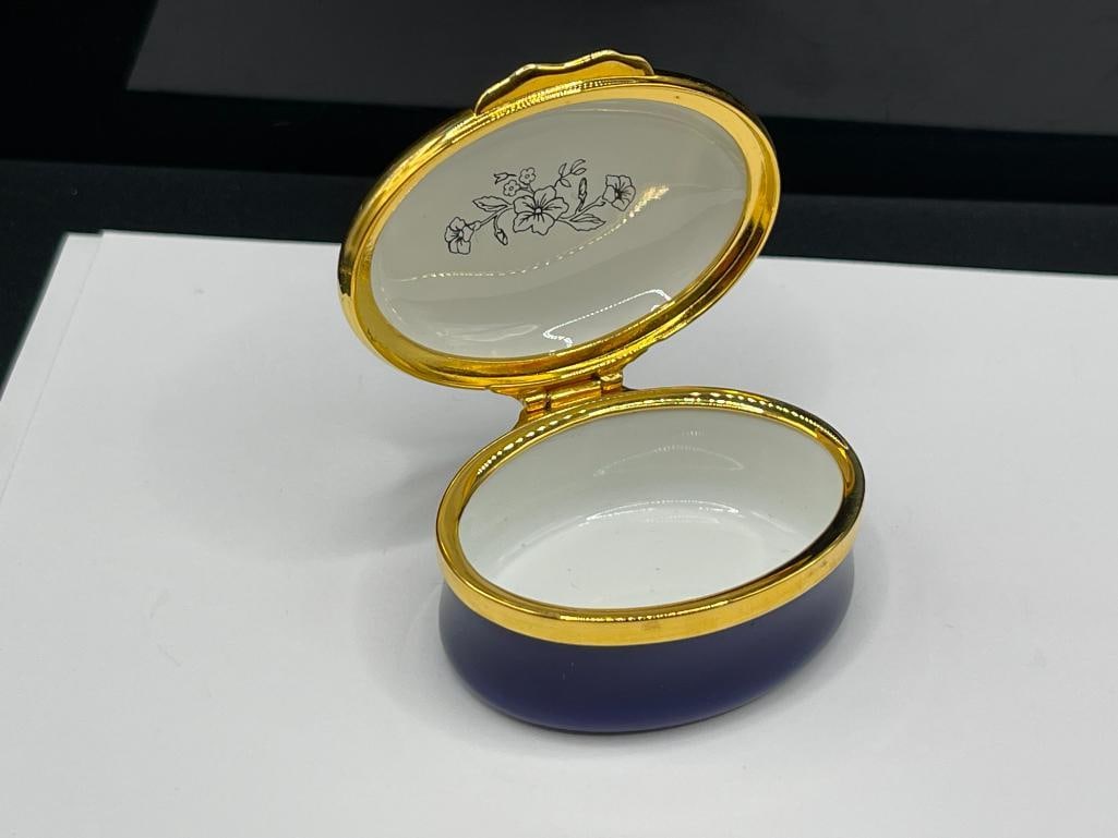 HALCYON DAYS ENAMEL ENGLISH PORCELAIN TRINKET BOX "GOOD HEALTH, HAPPINESS, AND THE TIME TO ENJOY.... - 4