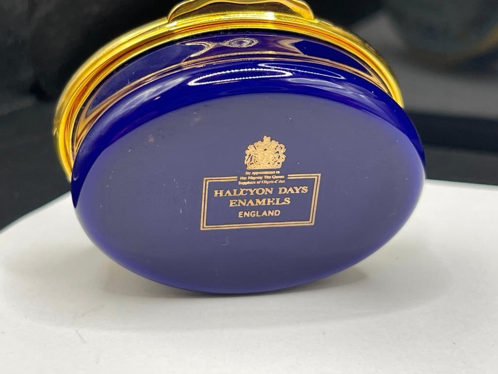 HALCYON DAYS ENAMEL ENGLISH PORCELAIN TRINKET BOX "GOOD HEALTH, HAPPINESS, AND THE TIME TO ENJOY.... - 5