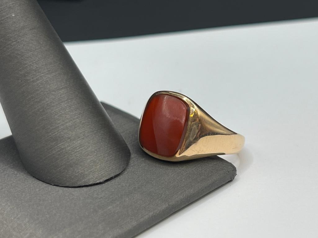 MEN'S 10K YELLOW GOLD CARNELIAN RING - 3