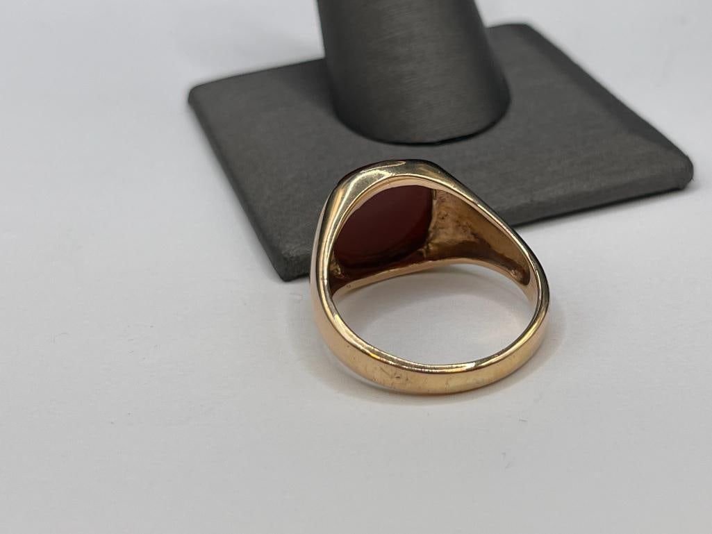 MEN'S 10K YELLOW GOLD CARNELIAN RING - 4