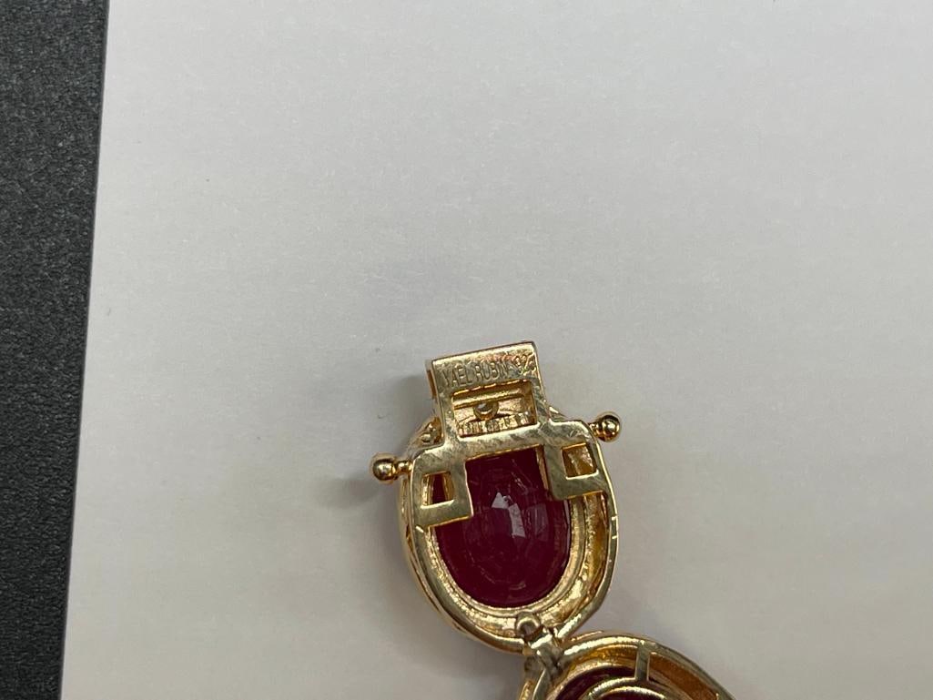 VAEL RUBIN STERLING SILVER YELLOW GOLD OVERLAY GRADUATED OVAL CUT RUBY AND DIAMOND LINK BRACELET - 7