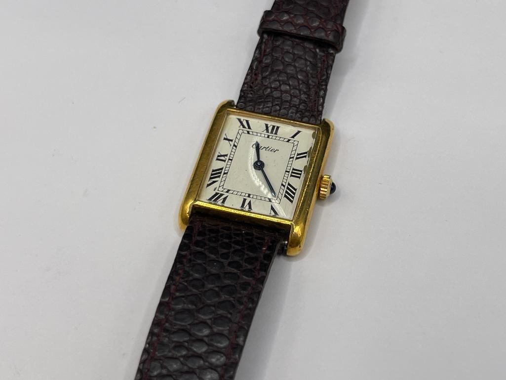 VINTAGE CARTIER 17 JEWELS UNADJUSTED TANK WRISTWATCH FEATURING GOLD PLATED CASE - 2