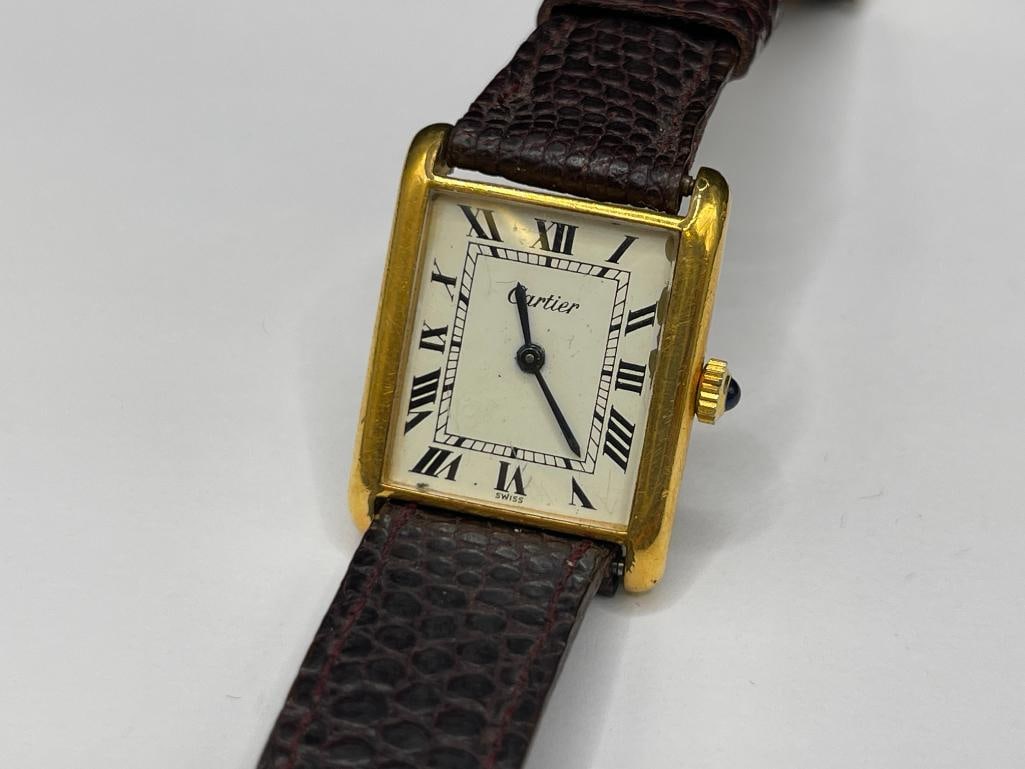 VINTAGE CARTIER 17 JEWELS UNADJUSTED TANK WRISTWATCH FEATURING GOLD PLATED CASE - 3