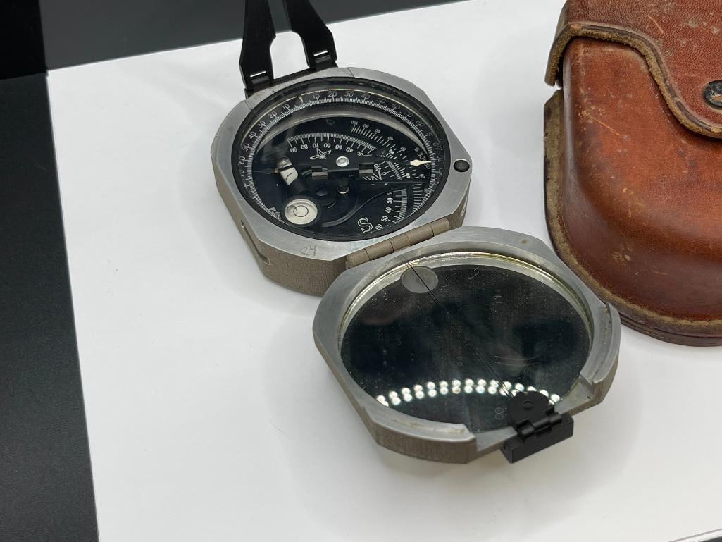 D.W. BRUNTONS STANDARD POCKET TRANSIT COMPASS AND LEATHER CASE - 2