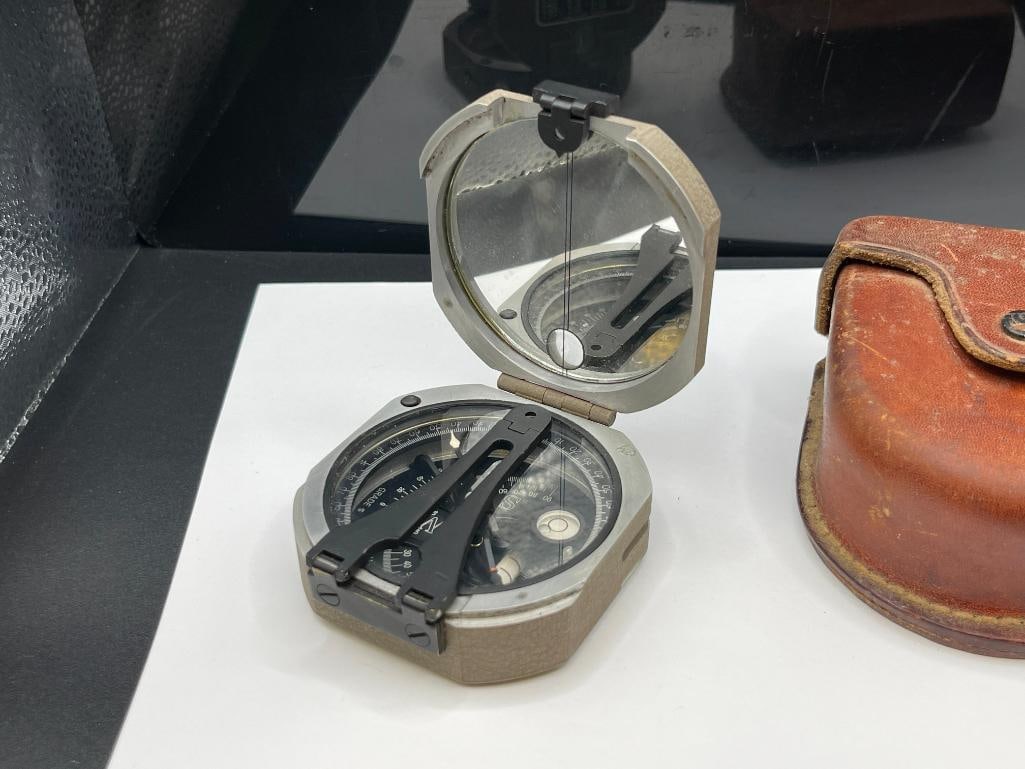 D.W. BRUNTONS STANDARD POCKET TRANSIT COMPASS AND LEATHER CASE - 6