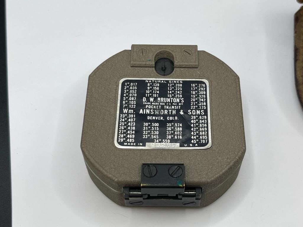 D.W. BRUNTONS STANDARD POCKET TRANSIT COMPASS AND LEATHER CASE - 7