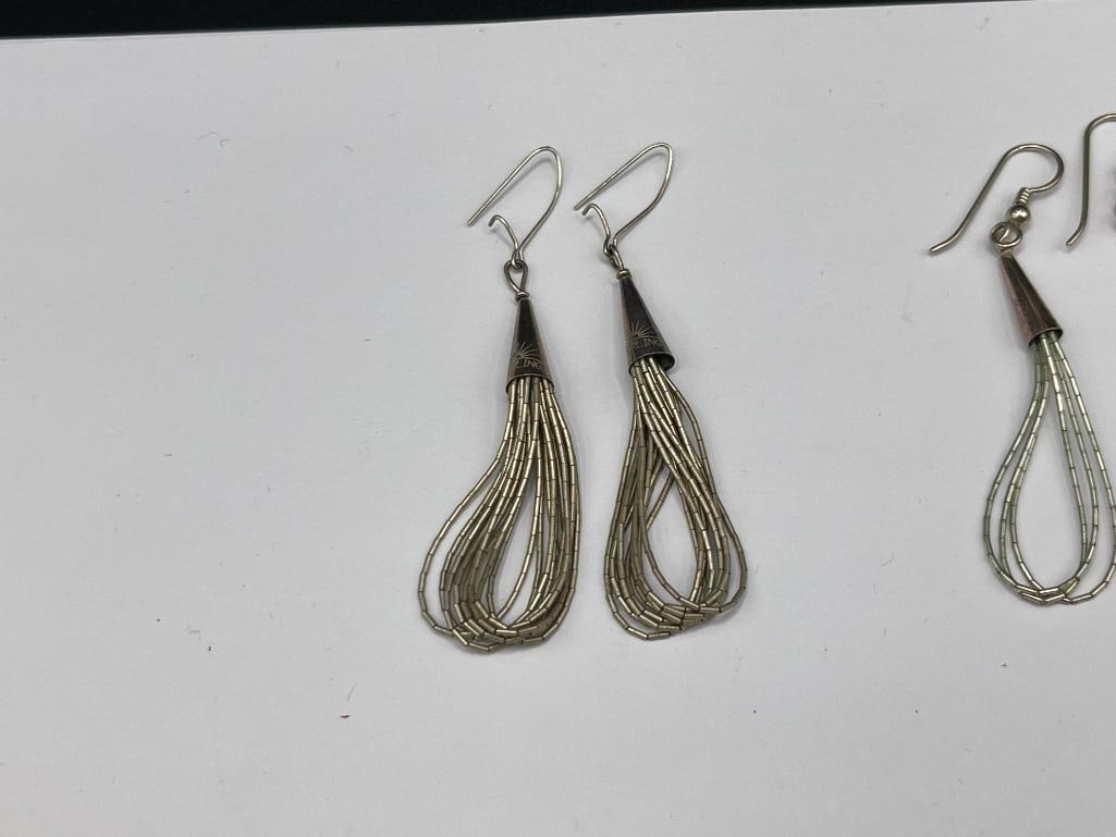 TWO PAIRS OF VINTAGE STERLING SILVER LIQUID SILVER MULTI-STRAND DANGLE EARRINGS - 2
