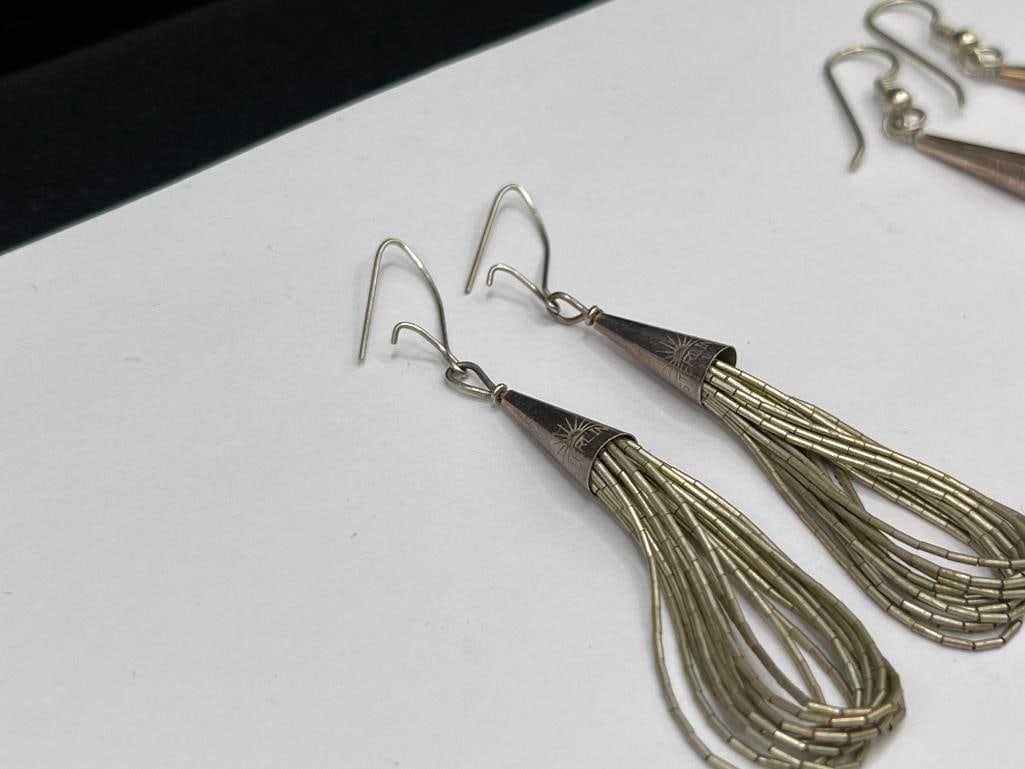 TWO PAIRS OF VINTAGE STERLING SILVER LIQUID SILVER MULTI-STRAND DANGLE EARRINGS - 3