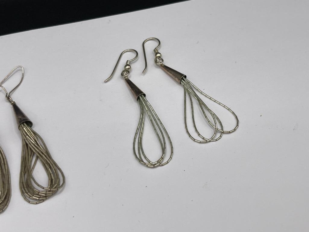 TWO PAIRS OF VINTAGE STERLING SILVER LIQUID SILVER MULTI-STRAND DANGLE EARRINGS - 4