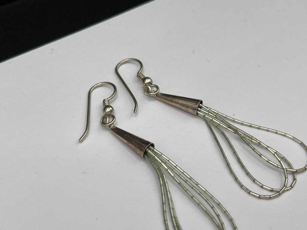 TWO PAIRS OF VINTAGE STERLING SILVER LIQUID SILVER MULTI-STRAND DANGLE EARRINGS - 5