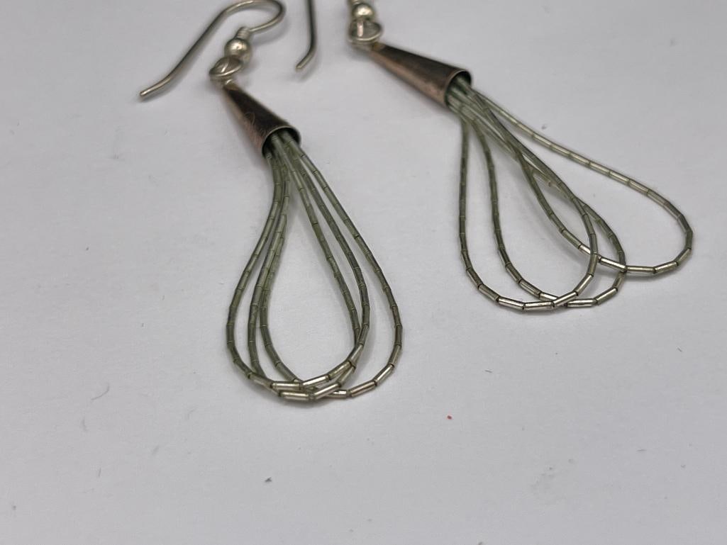 TWO PAIRS OF VINTAGE STERLING SILVER LIQUID SILVER MULTI-STRAND DANGLE EARRINGS - 6