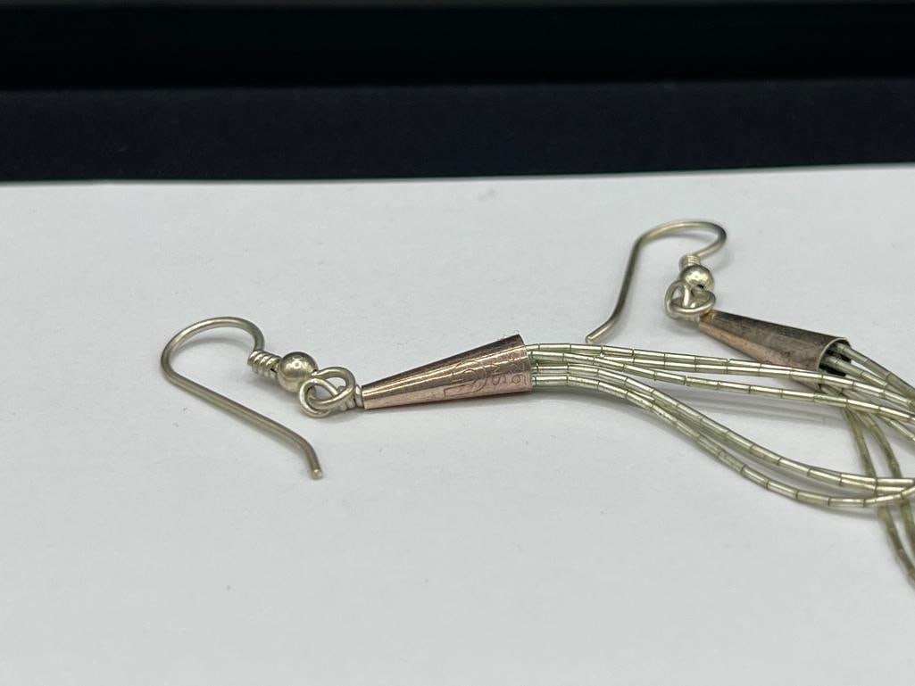 TWO PAIRS OF VINTAGE STERLING SILVER LIQUID SILVER MULTI-STRAND DANGLE EARRINGS - 7