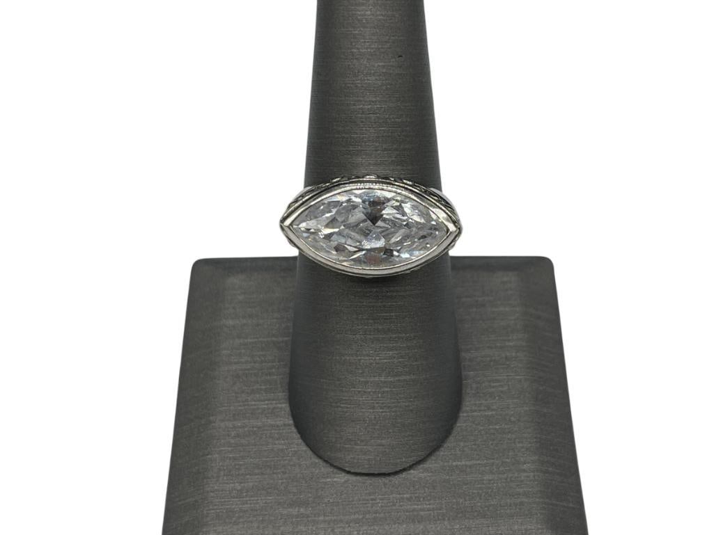 STERLING SILVER MARQUISE CUT CZ FASHION RING: SIZE 8 1/4, 1/2" FRONT, 8.19 GRAMS