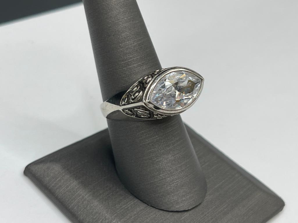 STERLING SILVER MARQUISE CUT CZ FASHION RING - 2