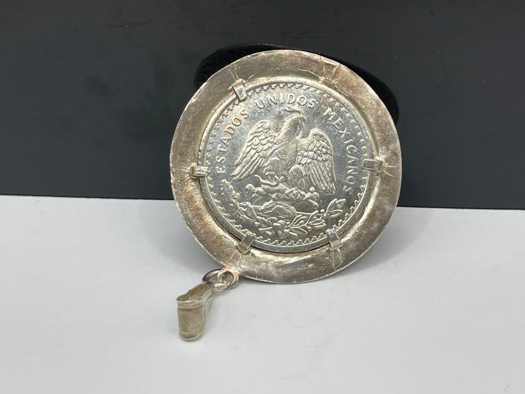 1947 MEXICO COMMEMORATIVE .999 FINE SILVER MEDALLION ENCASED IN STERLING SILVER PENDANT - 4