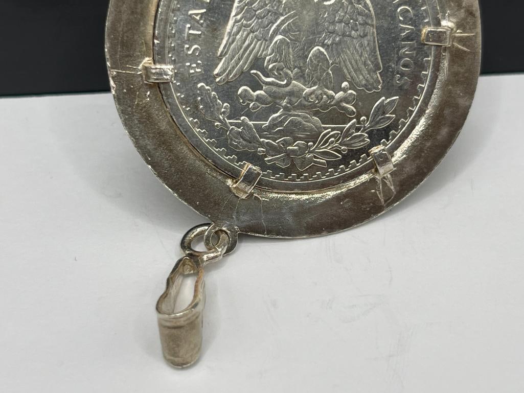 1947 MEXICO COMMEMORATIVE .999 FINE SILVER MEDALLION ENCASED IN STERLING SILVER PENDANT - 6