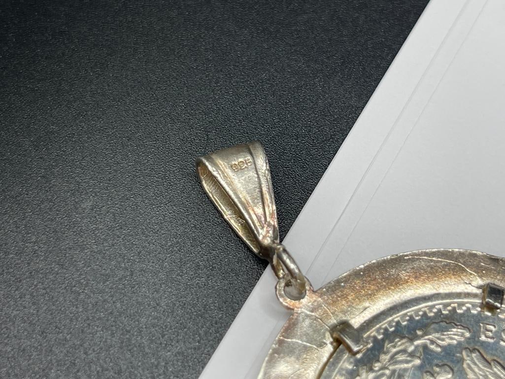 1947 MEXICO COMMEMORATIVE .999 FINE SILVER MEDALLION ENCASED IN STERLING SILVER PENDANT - 7