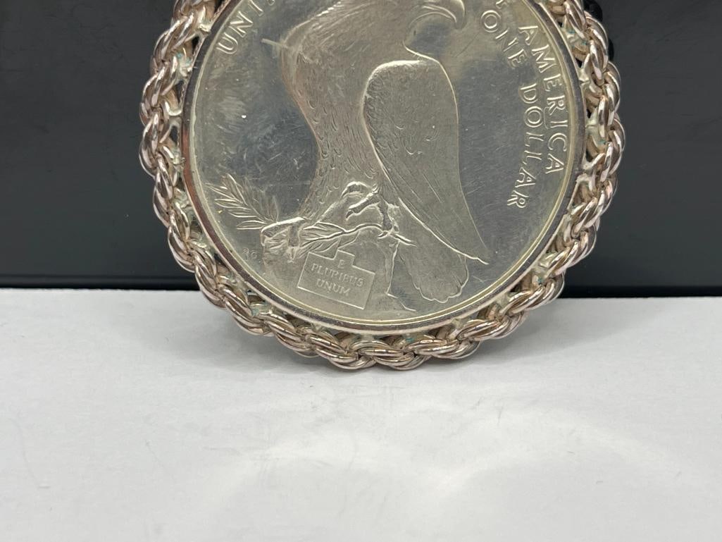 1984 U.S. OLYMPIC LIBERTY SILVER DOLLAR ENCASED IN STERLING SILVER PENDANT - 3