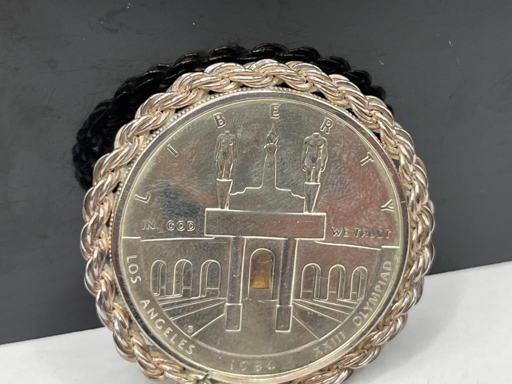 1984 U.S. OLYMPIC LIBERTY SILVER DOLLAR ENCASED IN STERLING SILVER PENDANT - 5