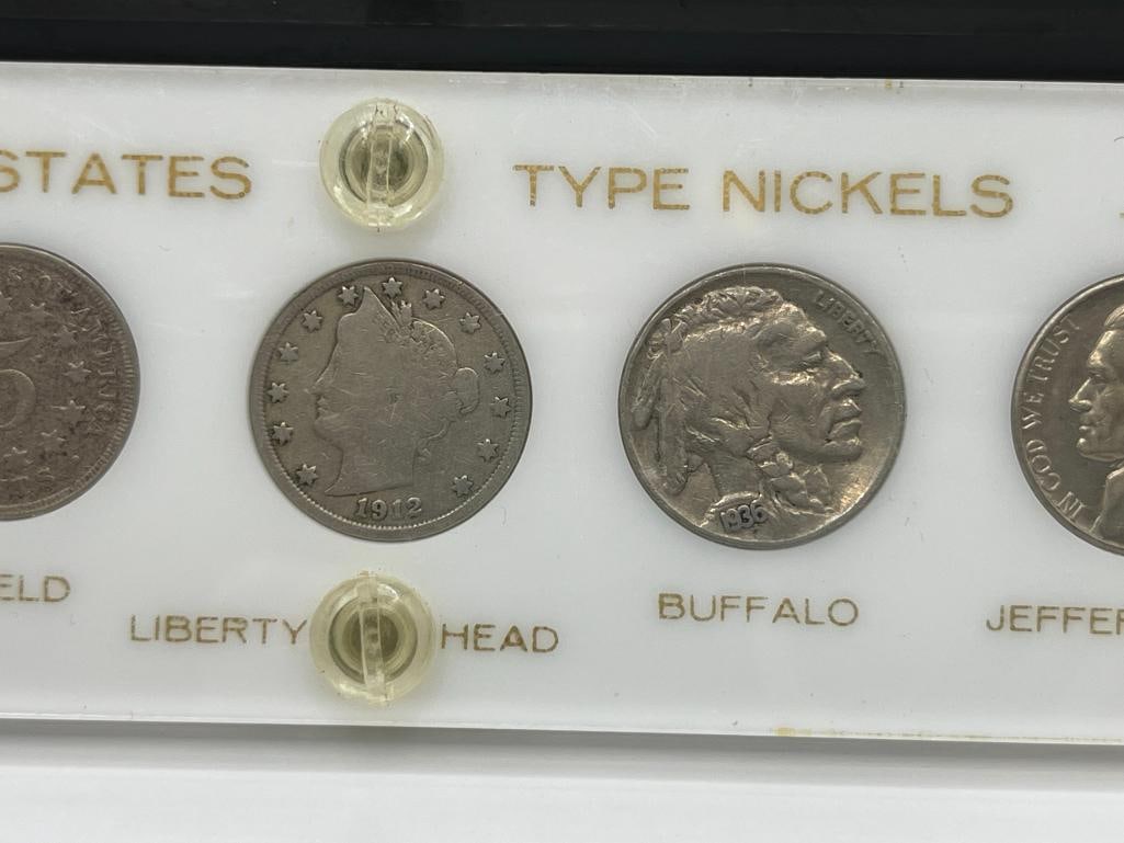 U.S. TYPE NICKELS SET INCLUDING 1854 HALF DIME, 1867 SHIELD NICKEL, 1912 LIBERTY "V" NICKEL, ETC. - 3