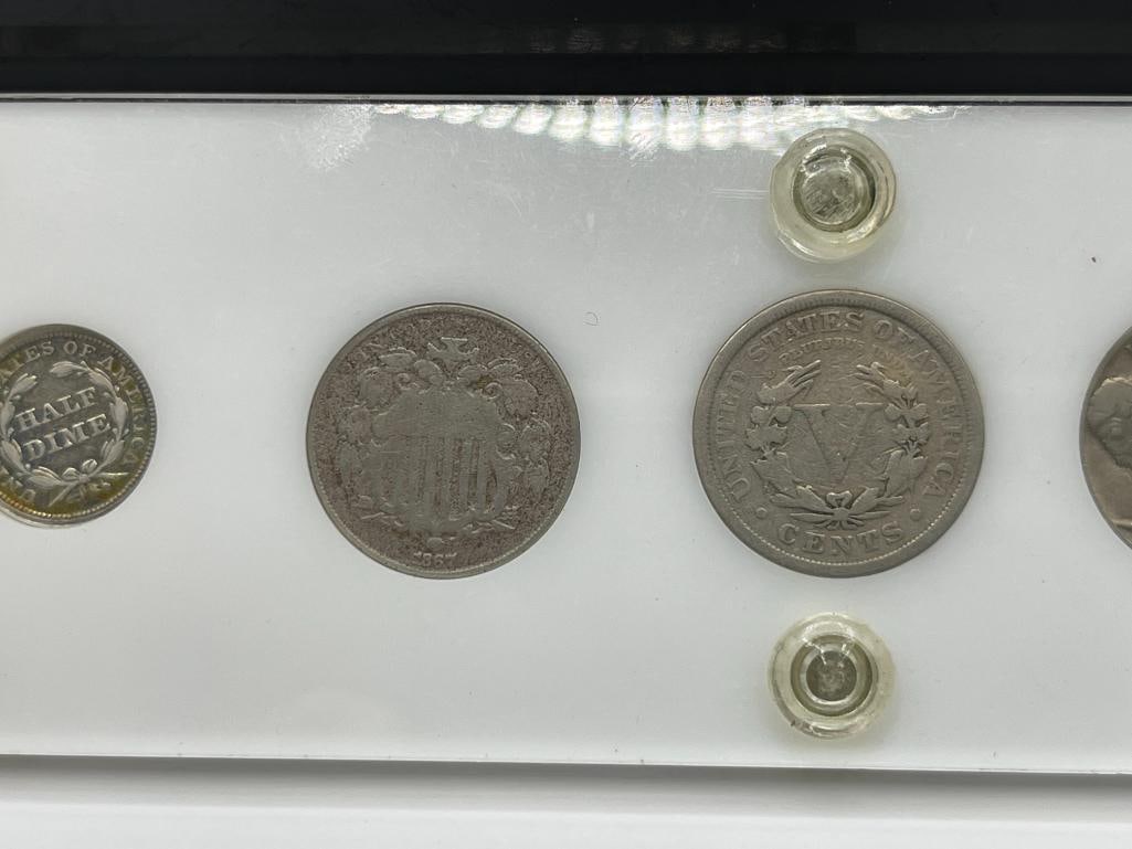 U.S. TYPE NICKELS SET INCLUDING 1854 HALF DIME, 1867 SHIELD NICKEL, 1912 LIBERTY "V" NICKEL, ETC. - 7