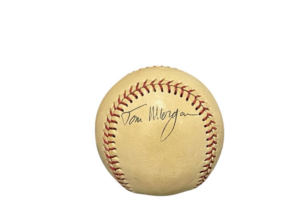 TOM MORGAN FORMER AMERICAN BASEBALL PITCHER AUTOGRAPHED BASEBALL: ALSO SIGNED BY ANOTHER BASEBALL STAR 
