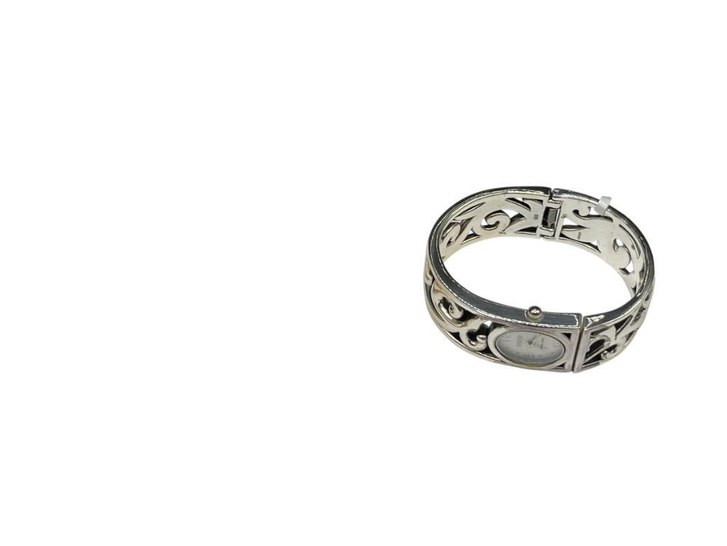 ECCLISSI STERLING SILVER WATCH BANGLE BRACELET FEATURING FILIGREE LIKE DESIGN - 2