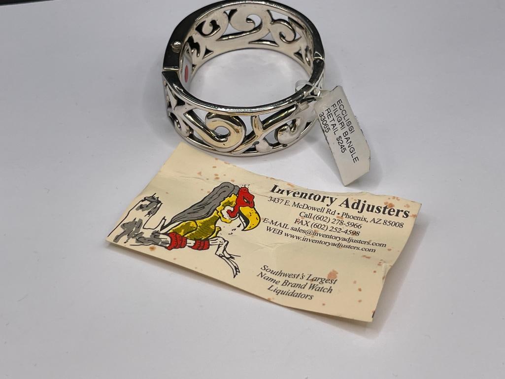 ECCLISSI STERLING SILVER WATCH BANGLE BRACELET FEATURING FILIGREE LIKE DESIGN - 5